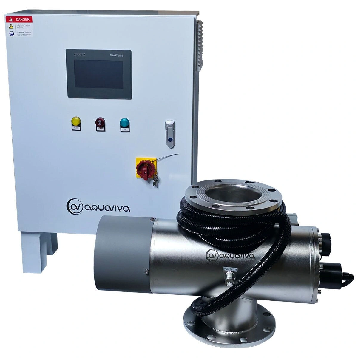 Уф установка AquaViva AVMUV 300 , до 300м3, DN250, 2*3КВт Автоочист, UV дат. , t дат.,сенс.дисп