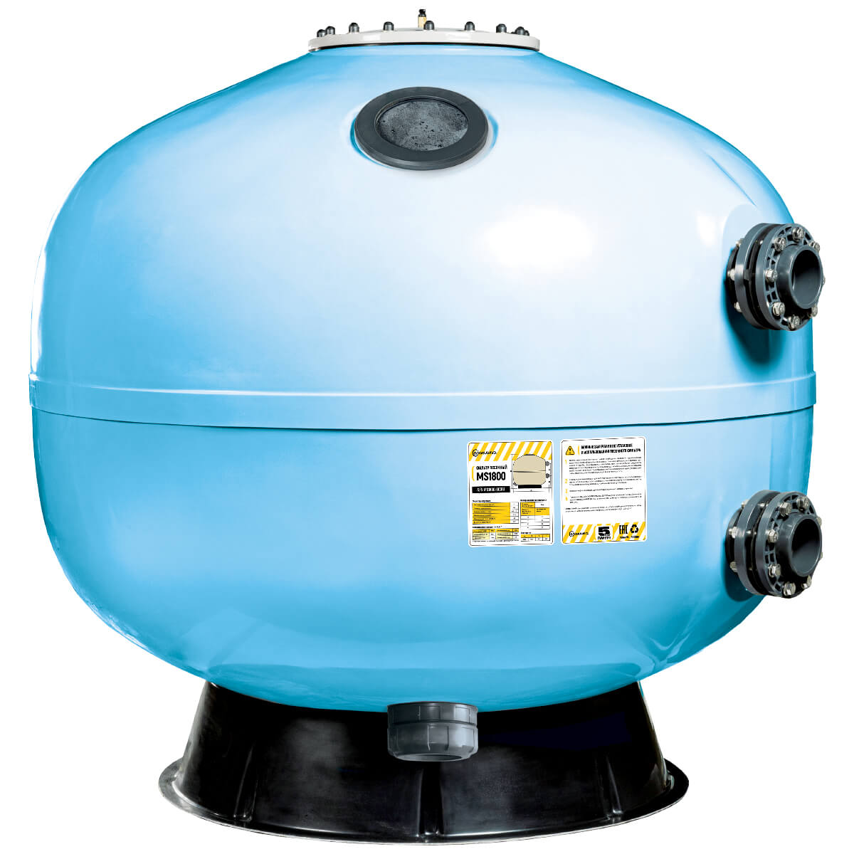 Фильтр дюз. дно Aquaviva MS1800 (127m3/h, 1800mm, 4140kg, 110mm, 2,5Бар,1м, голубой)+люк д/выгр. и см/окно
