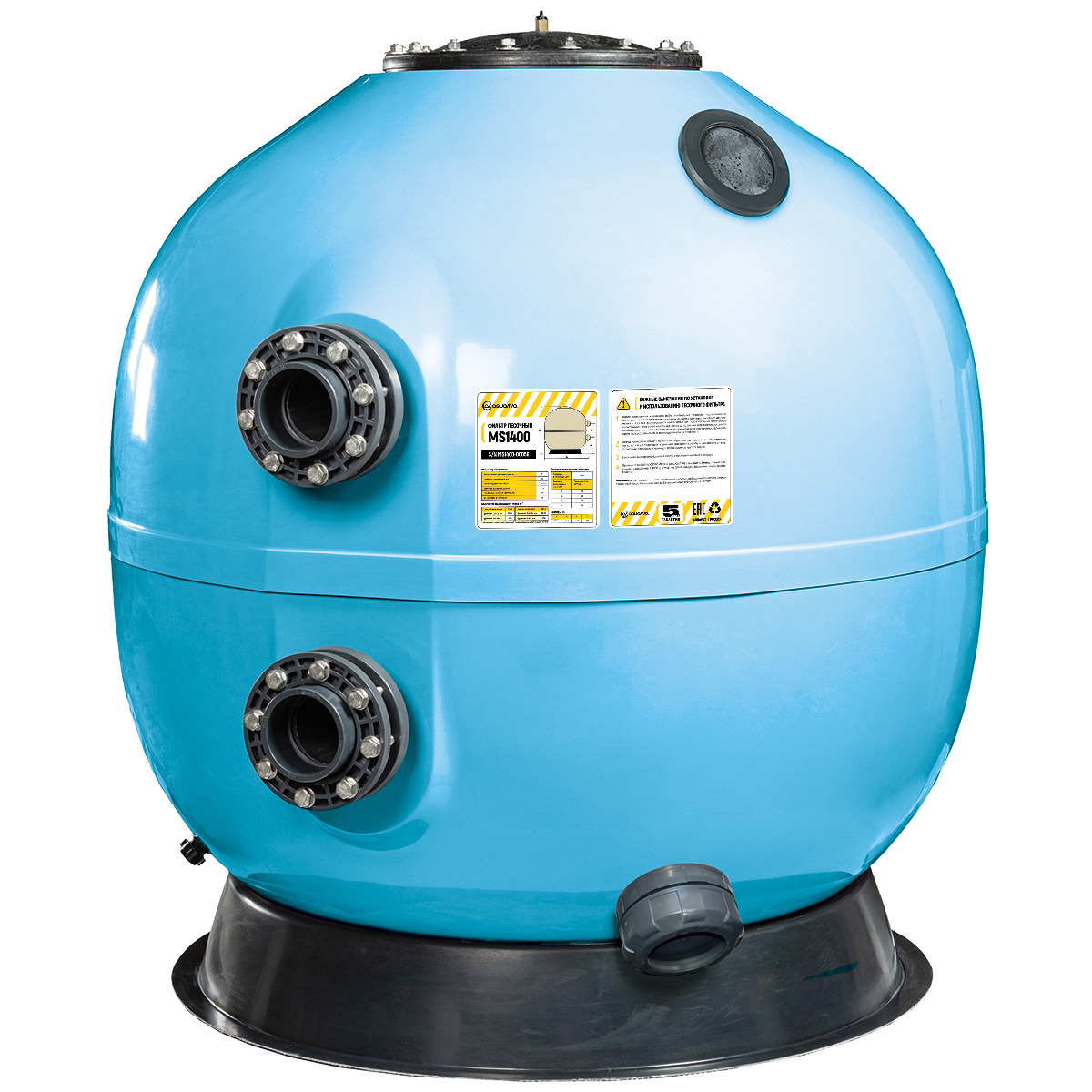 Фильтр AquaViva MS1400 (77м³/ч, 1400 мм, 2340 кг, 110 мм, 2,5Бар,1м засыпка) + люк д/выгрузки и см/окно