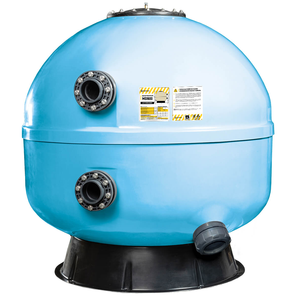 Фильтр дюз. дно Aquaviva MS1600 (101m3/h, 1600mm, 3060kg, 110mm, 2,5Бар,1м, голубой)+люк д/выгр.